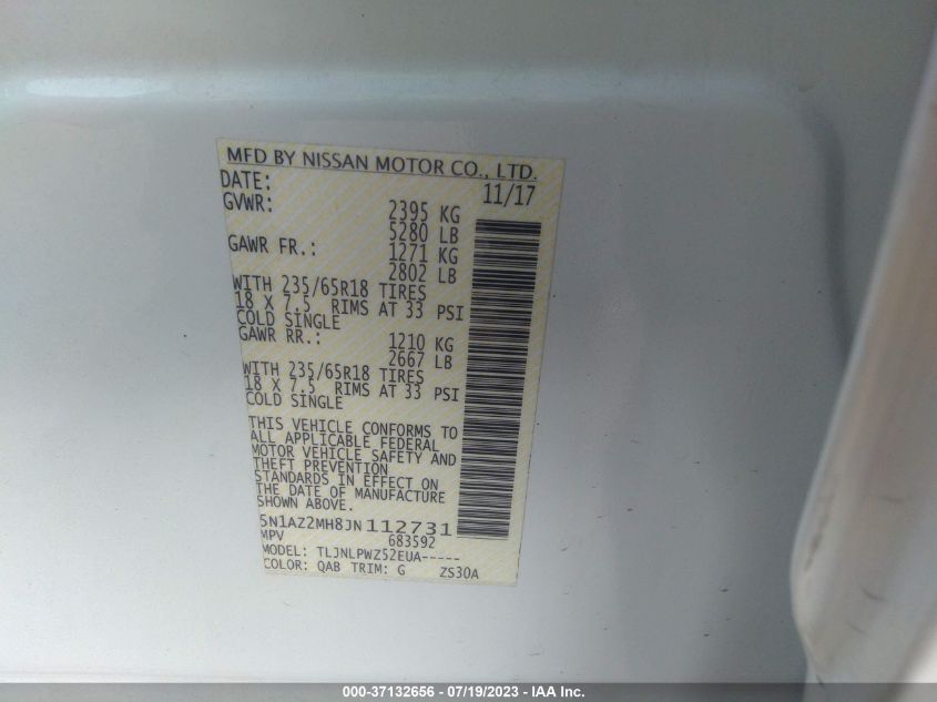 2018 NISSAN MURANO S - 5N1AZ2MH8JN112731