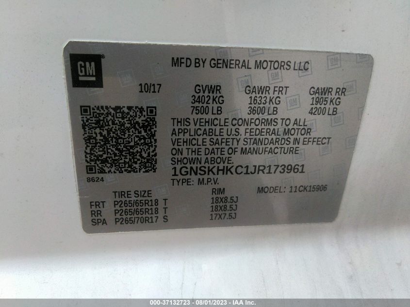 2018 CHEVROLET SUBURBAN LT - 1GNSKHKC1JR173961