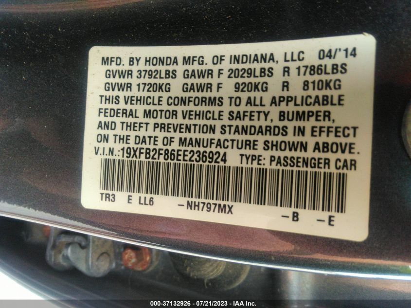 2014 HONDA CIVIC SEDAN EX - 19XFB2F86EE236924