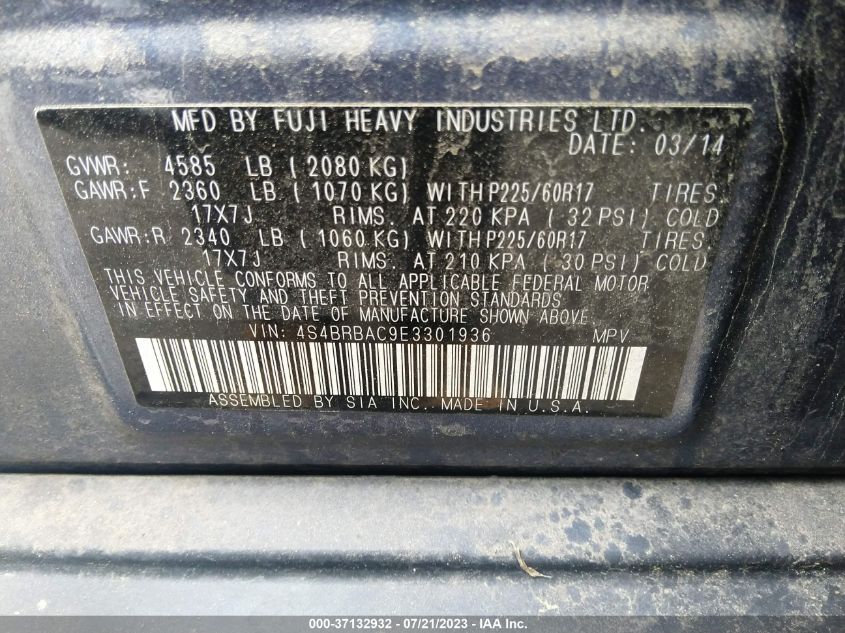 2014 SUBARU OUTBACK 2.5I - 4S4BRBAC9E3301936