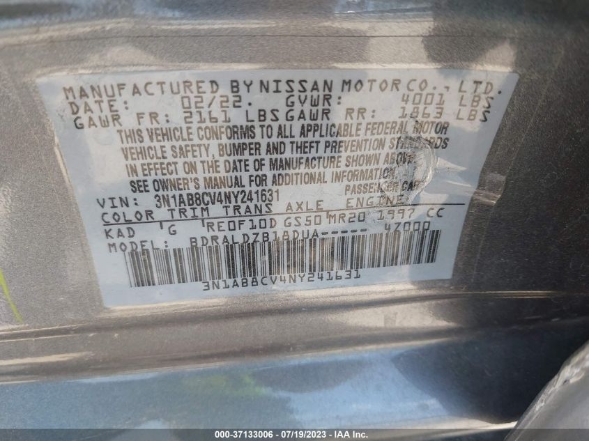 2022 NISSAN SENTRA SV - 3N1AB8CV4NY241631