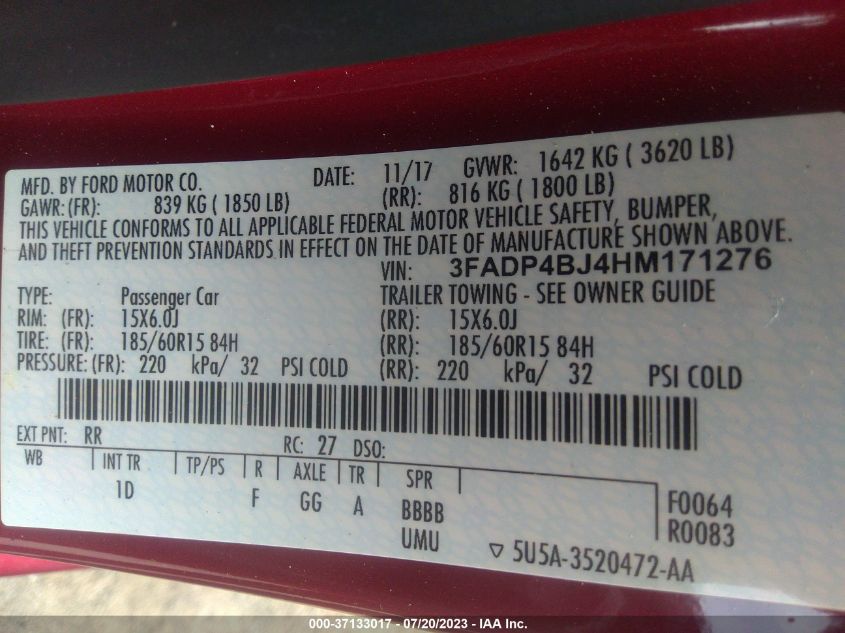 2017 FORD FIESTA SE - 3FADP4BJ4HM171276