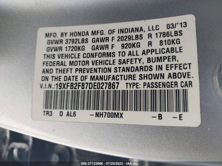 2013 HONDA CIVIC SDN EX - 19XFB2F87DE027867
