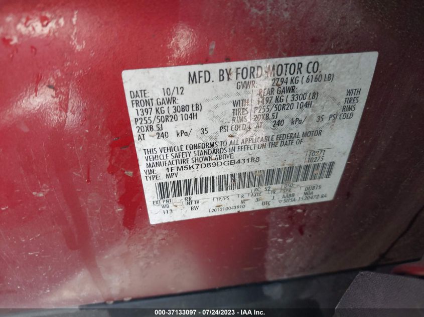 2013 FORD EXPLORER XLT - 1FM5K7D89DGB43188