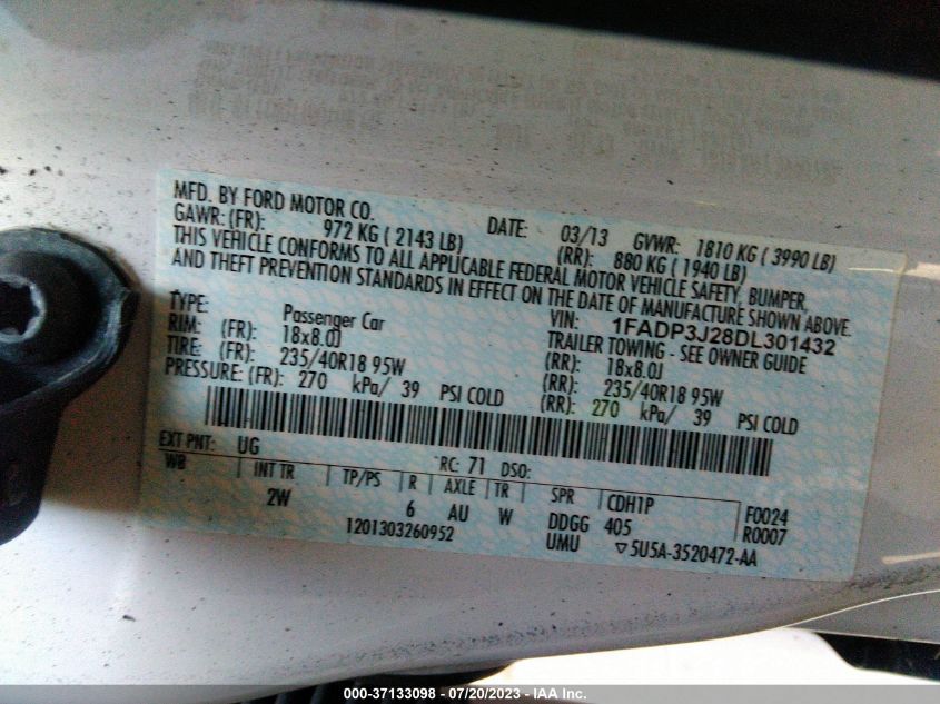 2013 FORD FOCUS TITANIUM - 1FADP3J28DL301432