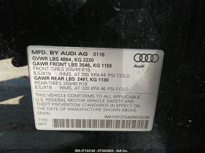 2016 AUDI Q3 PRESTIGE - WA1GFCFS4GR015236