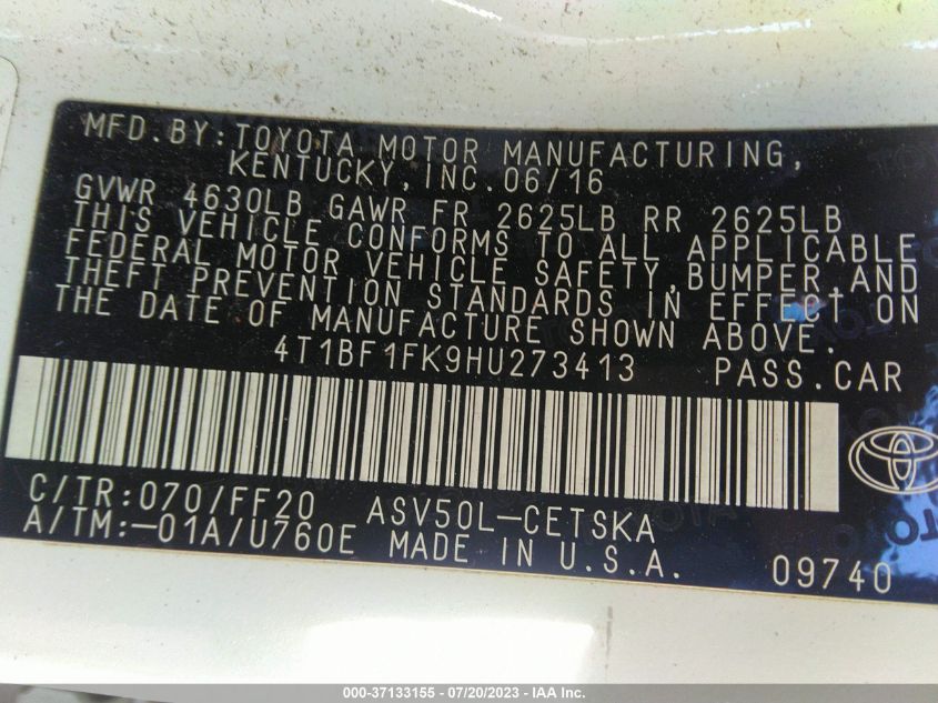 2017 TOYOTA CAMRY LE/XLE/SE/XSE - 4T1BF1FK9HU273413