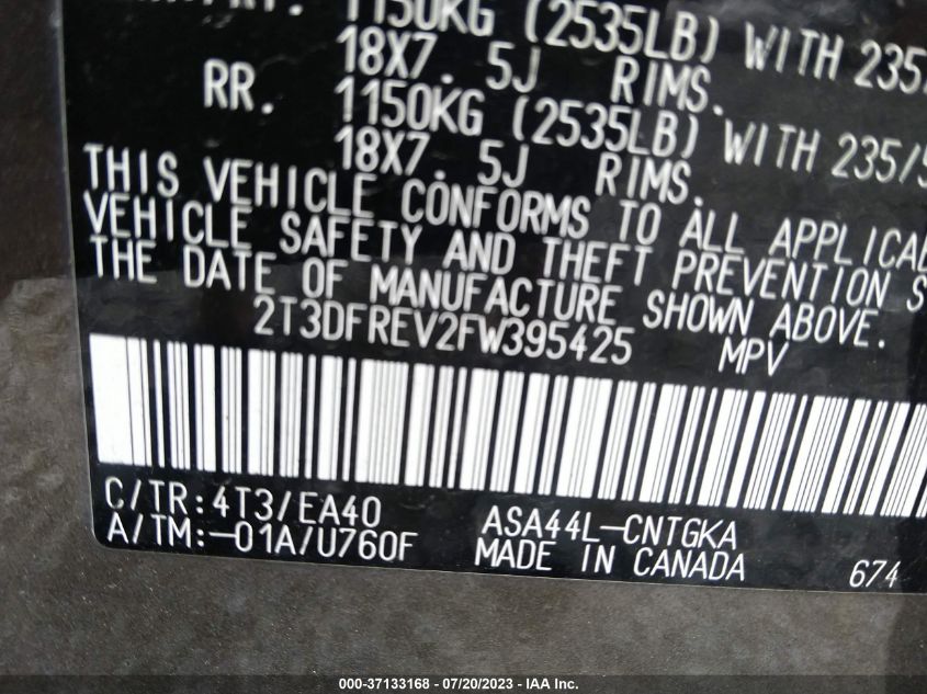 2015 TOYOTA RAV4 LIMITED - 2T3DFREV2FW395425