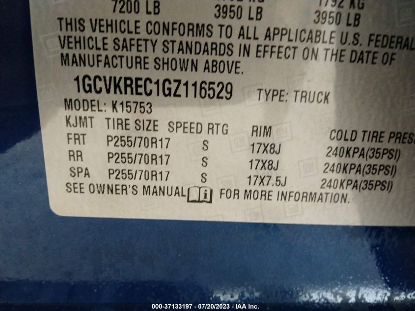 2016 CHEVROLET SILVERADO 1500 LT - 1GCVKREC1GZ116529