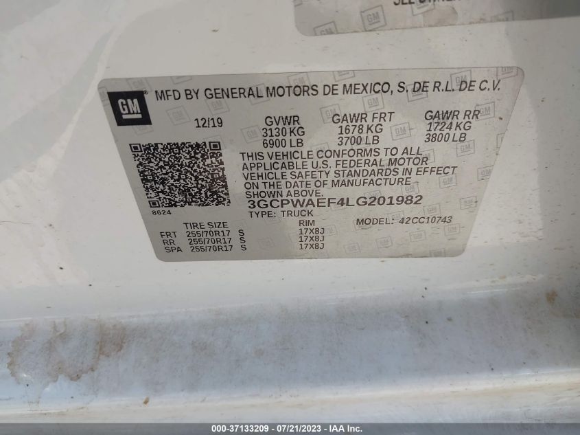2020 CHEVROLET SILVERADO 1500 WORK TRUCK - 3GCPWAEF4LG201982