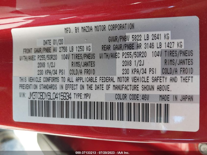 2020 MAZDA CX-9 GRAND TOURING - JM3TCBDY6L0415934