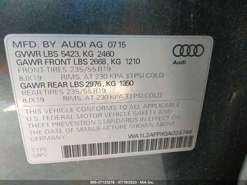 2016 AUDI Q5 PREMIUM PLUS - WA1L2AFP9GA024748