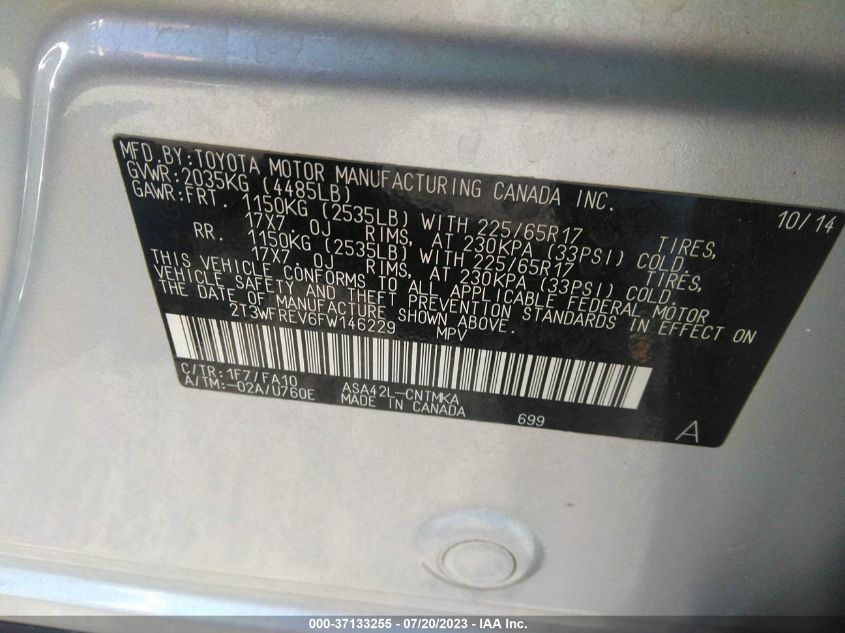 2015 TOYOTA RAV4 XLE - 2T3WFREV6FW146229