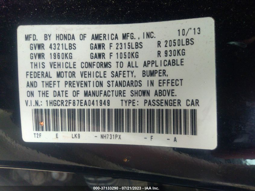 2014 HONDA ACCORD SEDAN EX-L - 1HGCR2F87EA041949