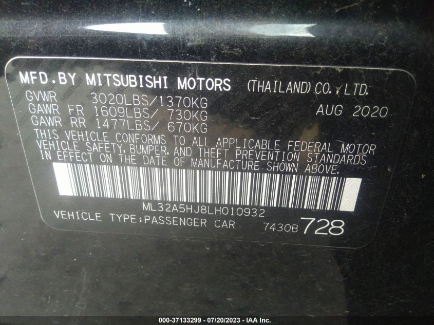 2020 MITSUBISHI MIRAGE LE/GT - ML32A5HJ8LH010932
