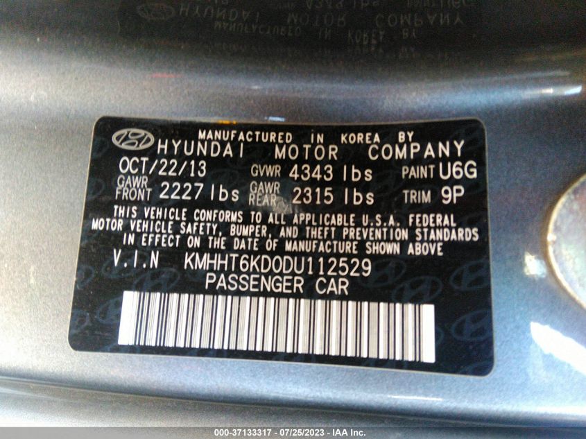 2013 HYUNDAI GENESIS COUPE 2.0T KMHHT6KD0DU112529