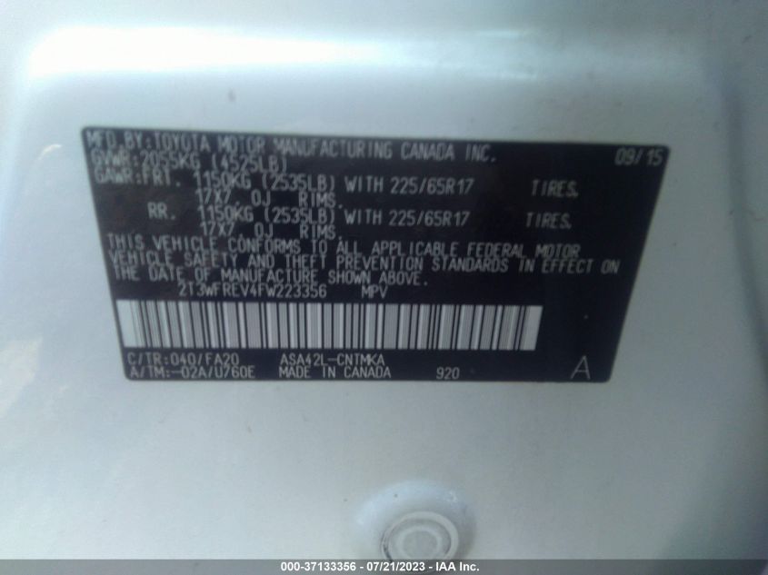 2015 TOYOTA RAV4 XLE - 2T3WFREV4FW223356
