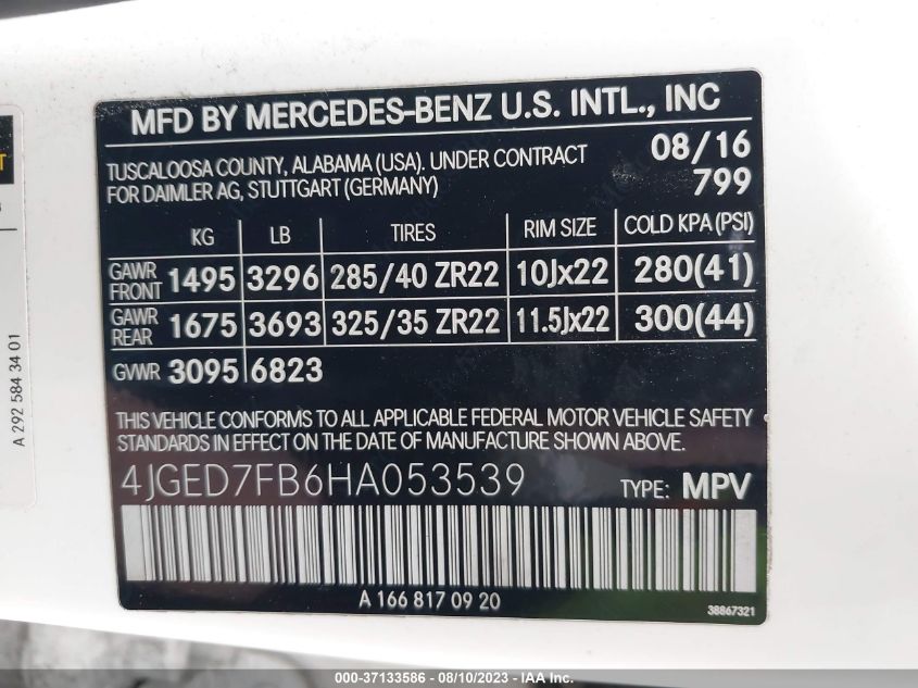 2017 MERCEDES-BENZ GLE AMG GLE 63 S - 4JGED7FB6HA053539