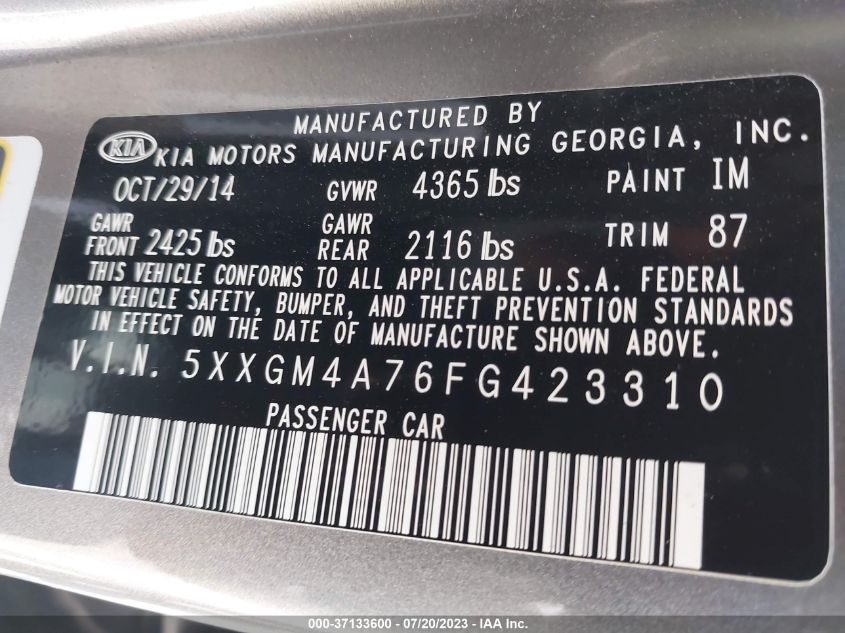 2015 KIA OPTIMA LX - 5XXGM4A76FG423310