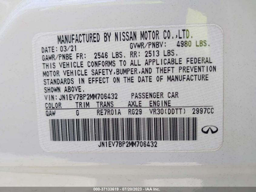 2021 INFINITI Q50 3.0T LUXE - JN1EV7BP2MM706432