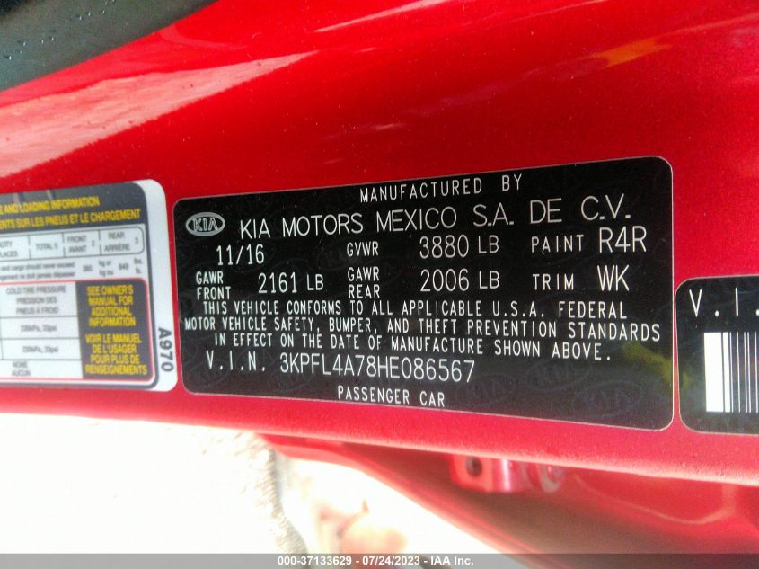 2017 KIA FORTE S - 3KPFL4A78HE086567
