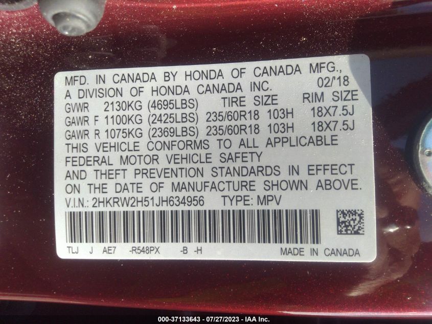 2018 HONDA CR-V EX - 2HKRW2H51JH634956