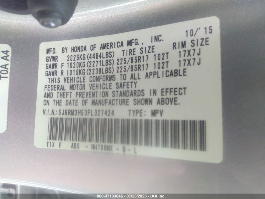 2015 HONDA CR-V EX - 5J6RM3H50FL027424