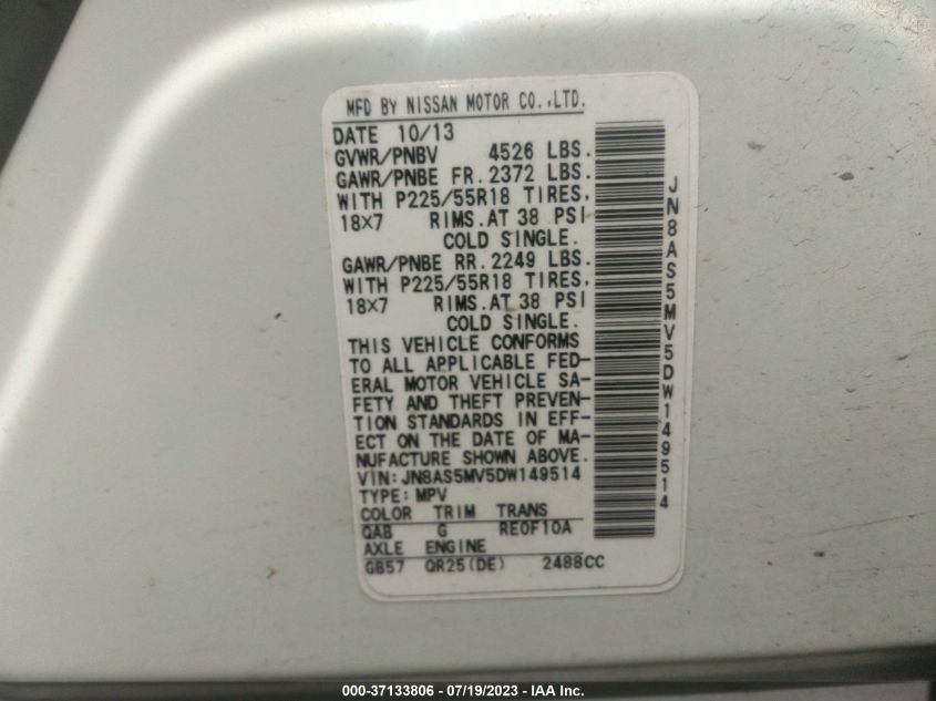 2013 NISSAN ROGUE SL - JN8AS5MV5DW149514