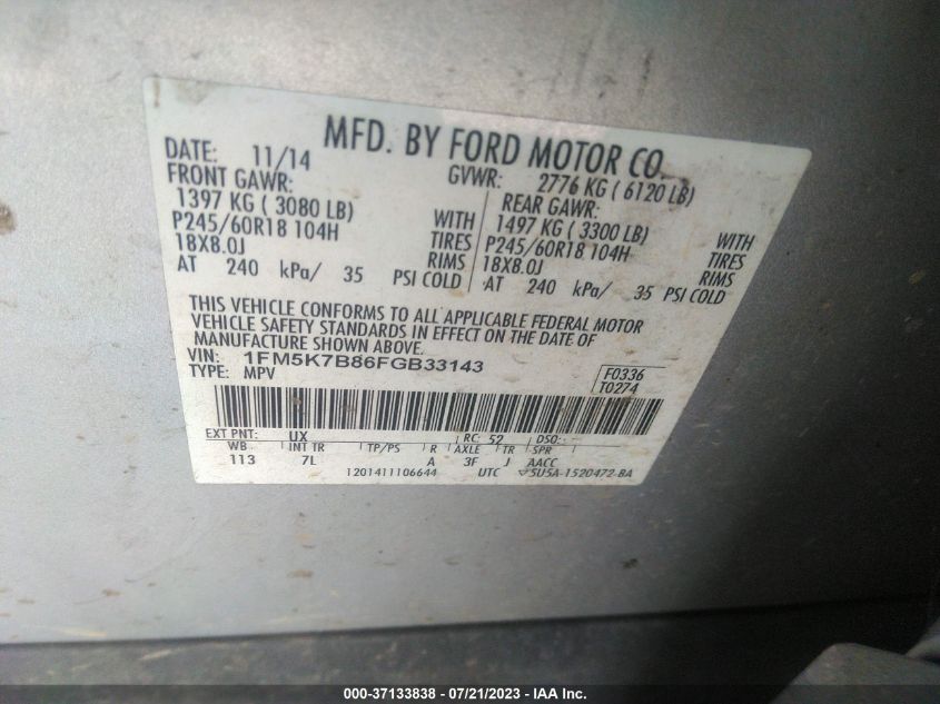2015 FORD EXPLORER BASE - 1FM5K7B86FGB33143