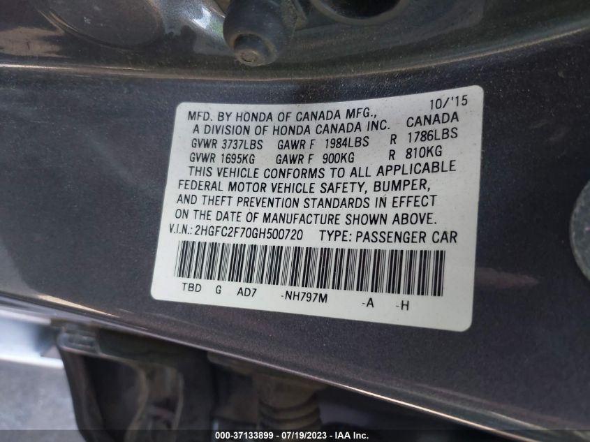 2016 HONDA CIVIC SEDAN EX - 2HGFC2F70GH500720