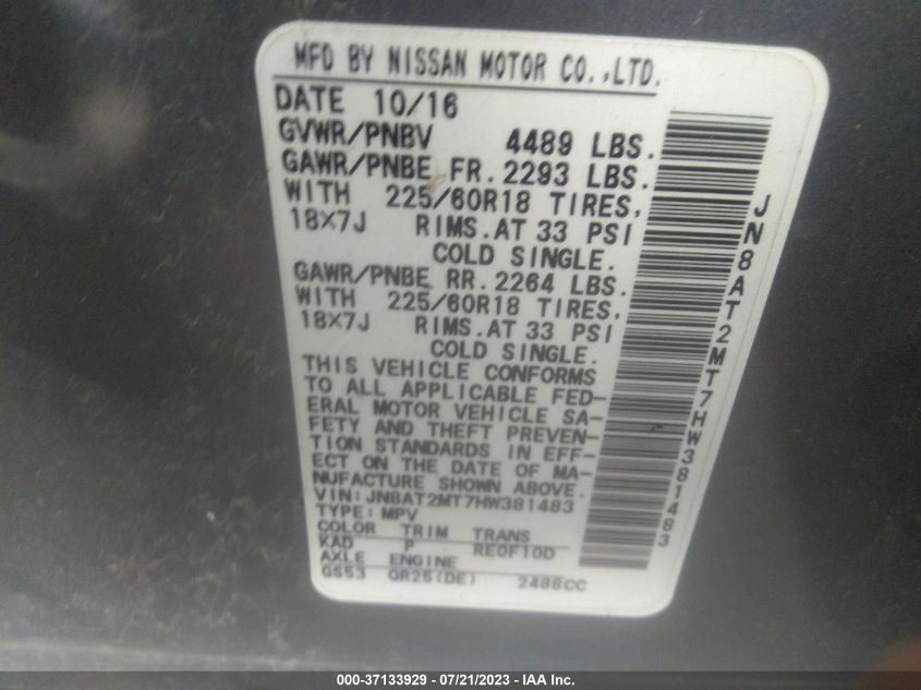 2017 NISSAN ROGUE SL - JN8AT2MT7HW381483