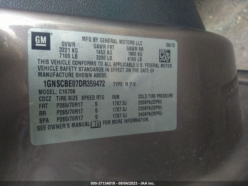 2013 CHEVROLET TAHOE LT - 1GNSCBE07DR359472