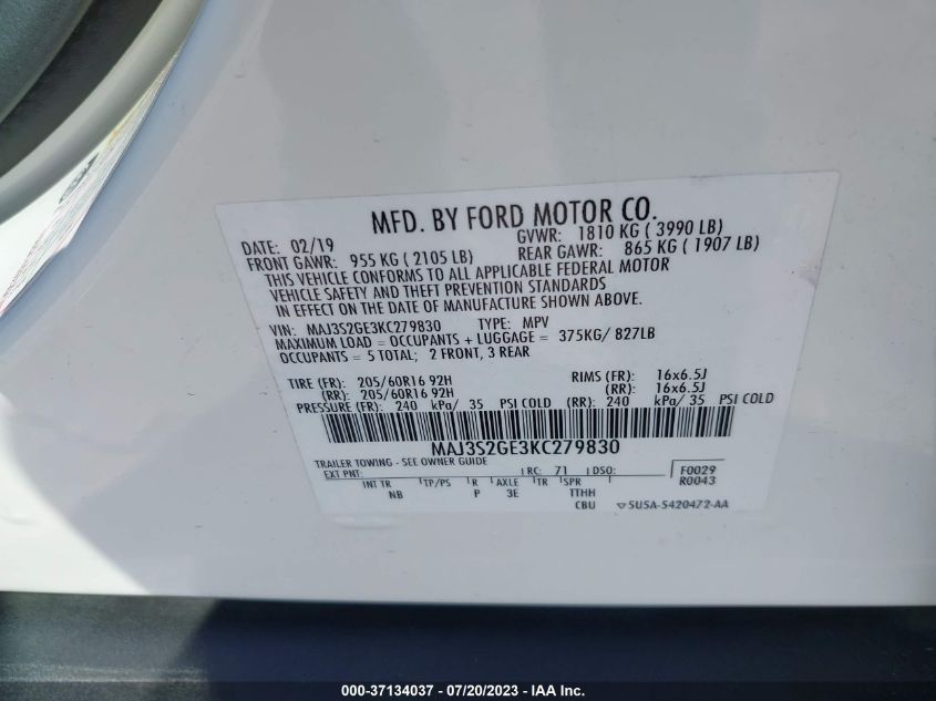 2019 FORD ECOSPORT SE - MAJ3S2GE3KC279830
