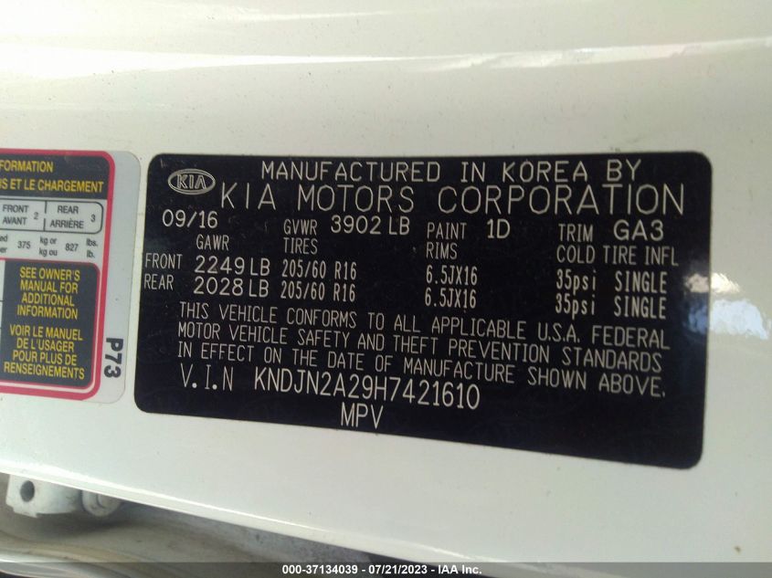 2017 KIA SOUL - KNDJN2A29H7421610