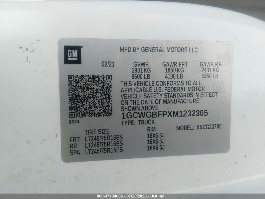 2021 CHEVROLET EXPRESS CARGO VAN - 1GCWGBFPXM1232305