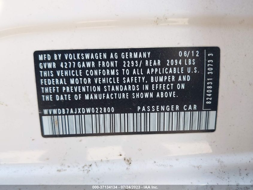 2013 VOLKSWAGEN GOLF W/CONV - WVWDB7AJXDW022800