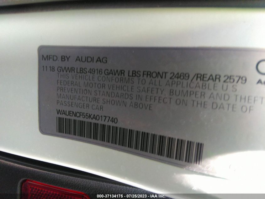 2019 AUDI A5 SPORTBACK PREMIUM PLUS - WAUENCF55KA017740