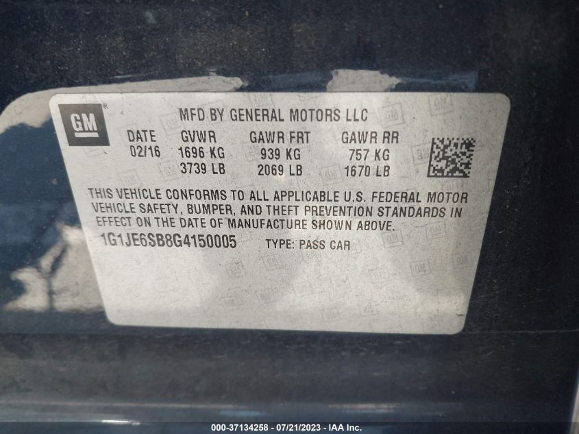 2016 CHEVROLET SONIC LTZ - 1G1JE6SB8G4150005