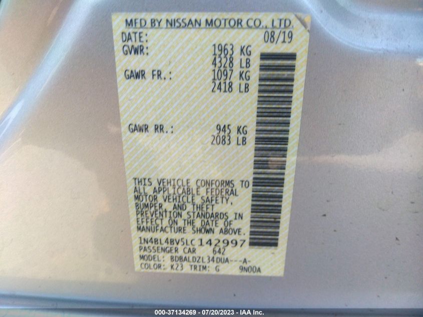 2020 NISSAN ALTIMA 2.5 S - 1N4BL4BV5LC142997