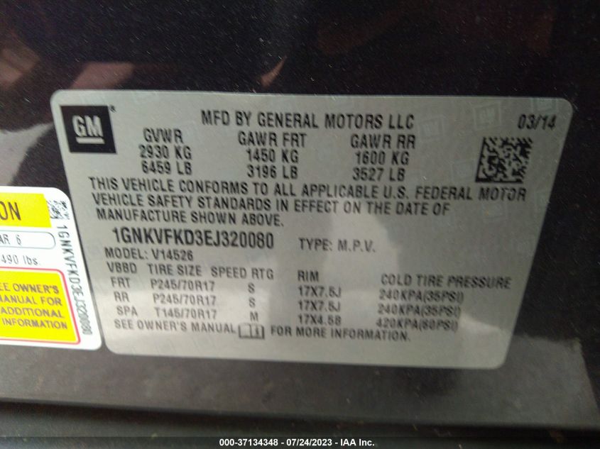 2014 CHEVROLET TRAVERSE LS - 1GNKVFKD3EJ320080