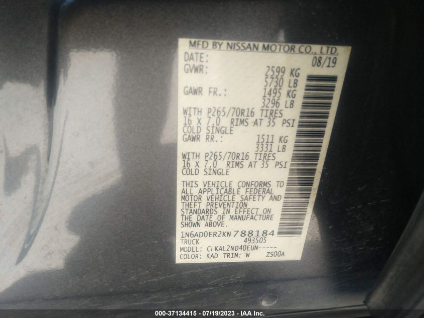 2019 NISSAN FRONTIER SV - 1N6AD0ER2KN788184