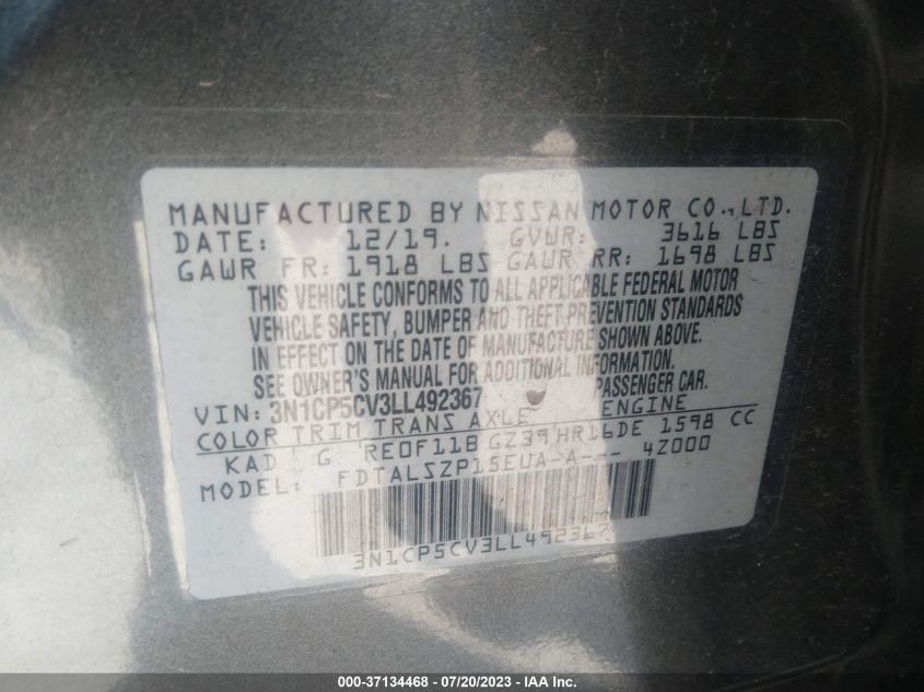 2020 NISSAN KICKS SV - 3N1CP5CV3LL492367