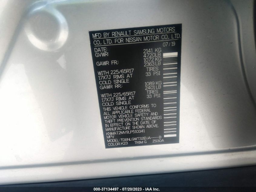 2020 NISSAN ROGUE SV - KNMAT2MV9LP510341