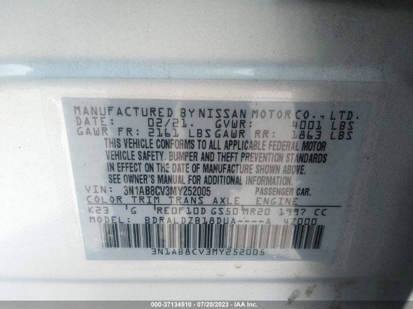 2021 NISSAN SENTRA SV - 3N1AB8CV3MY252005