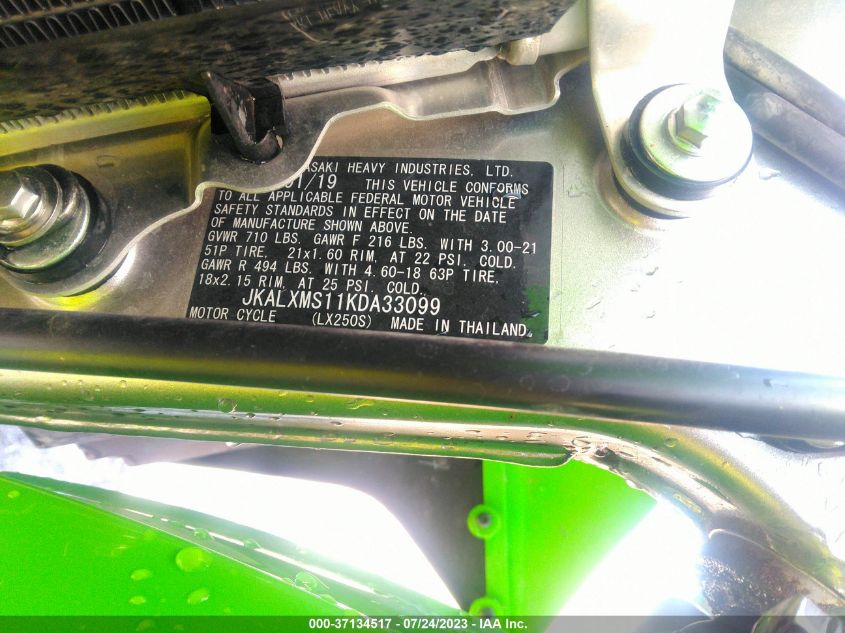 2019 KAWASAKI KLX250 S JKALXMS11KDA33099