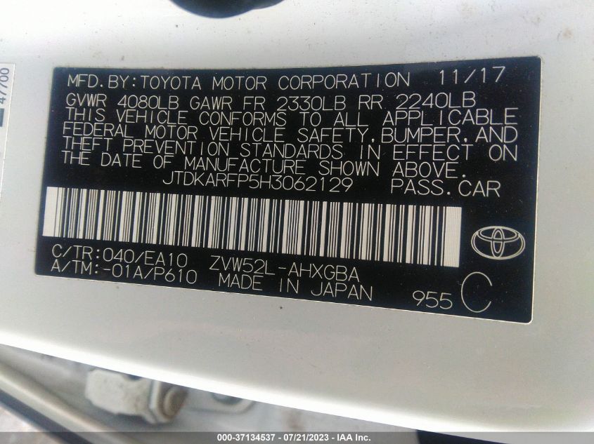 2017 TOYOTA PRIUS PRIME PLUS/PREMIUM/ADVANCED - JTDKARFP5H3062129