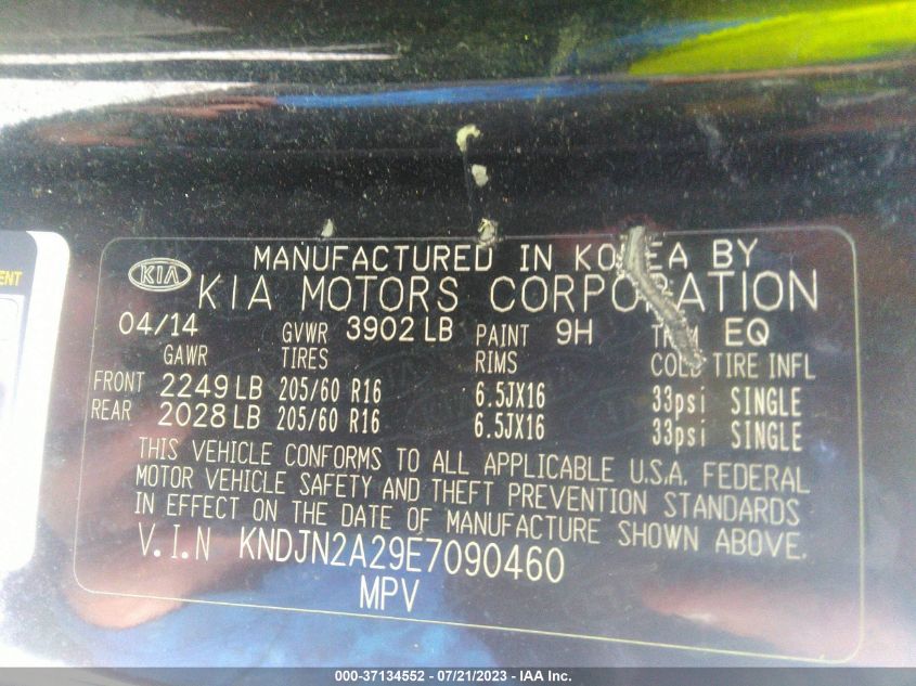 2014 KIA SOUL BASE - KNDJN2A29E7090460