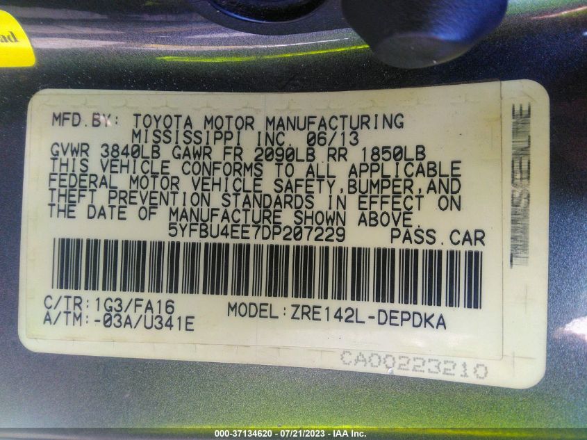 2013 TOYOTA COROLLA L/LE/S - 5YFBU4EE7DP207229