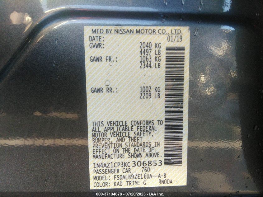 2019 NISSAN LEAF S - 1N4AZ1CP3KC306853