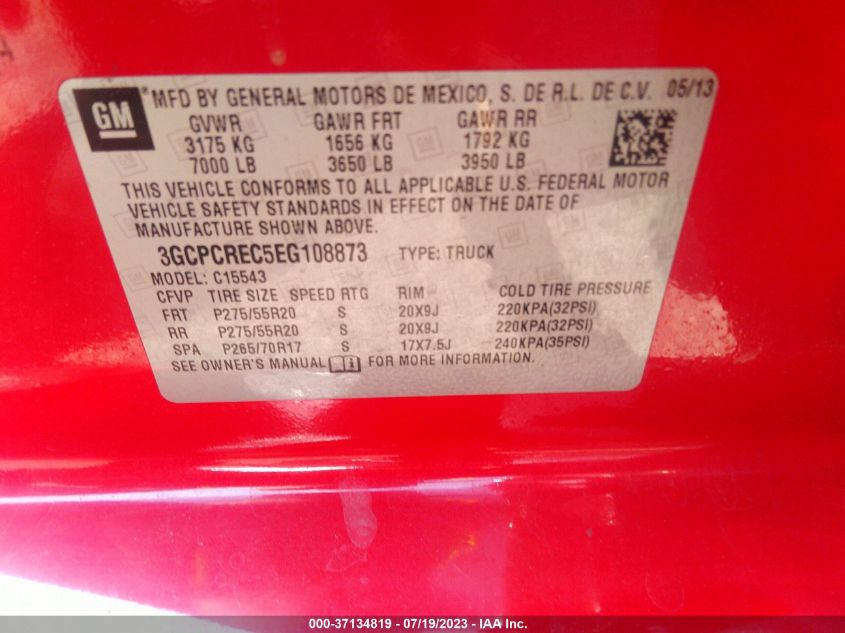 2014 CHEVROLET SILVERADO 1500 LT - 3GCPCREC5EG108873